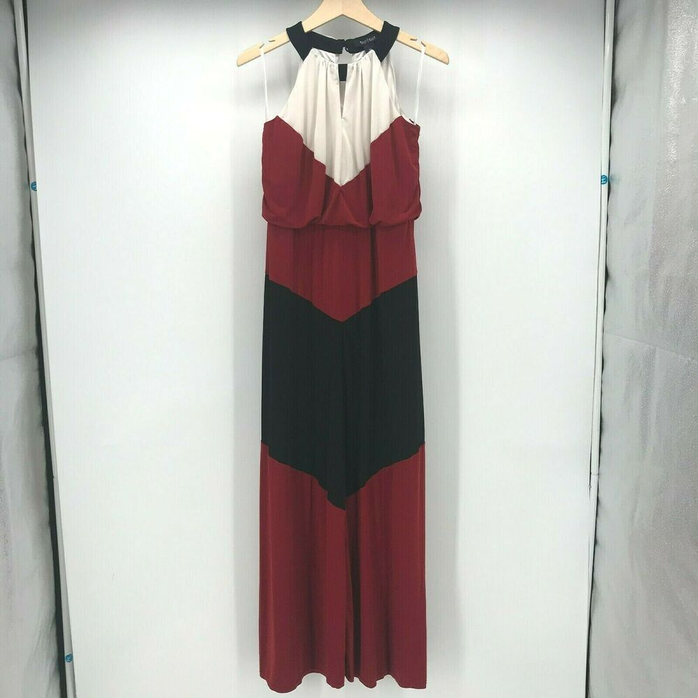 White House Black Market Halter Dress Womens XS Blouson Keyhole Neck Colorblock